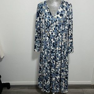 Blue animal print dress v-neck large‎ long sleeve
